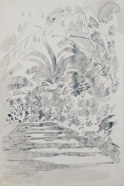 Maurice GENIS : Le pont suspendu, Aquarelle originale (vue générale) - Crédit photo : Galerie Art.Paris