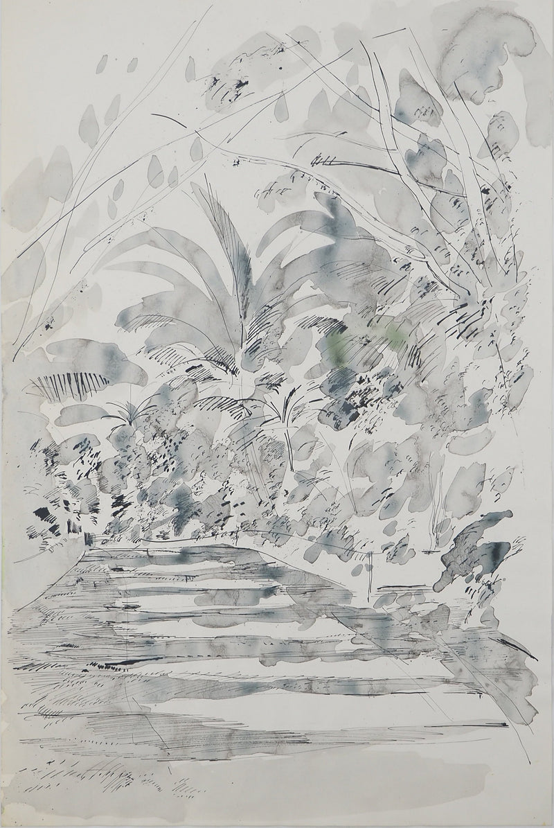 Maurice GENIS : Le pont suspendu, Aquarelle originale (vue générale) - Crédit photo : Galerie Art.Paris