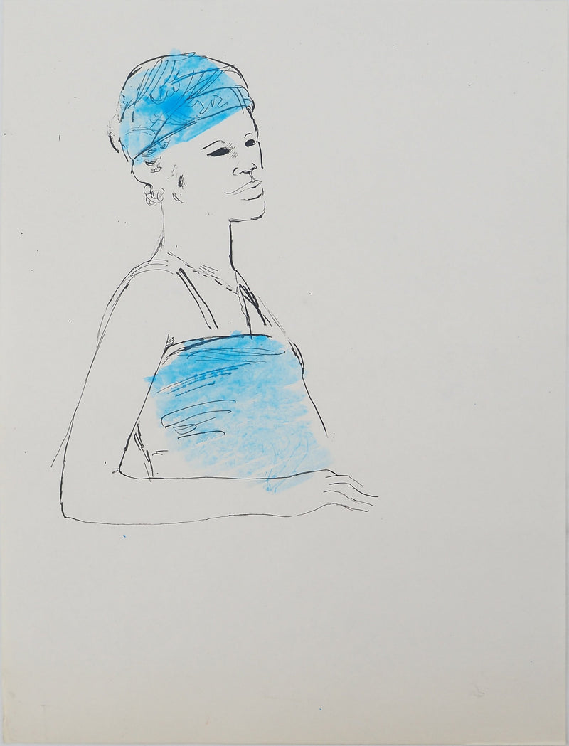 Maurice GENIS : Femme au bonnet de bain, Dessin original (vue générale) - Crédit photo : Galerie Art.Paris