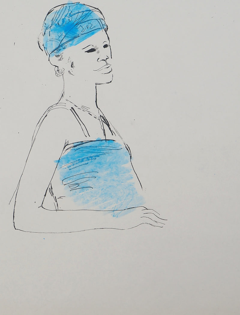 Maurice GENIS : Femme au bonnet de bain, Dessin original (photo de détail 2) - Crédit photo : Galerie Art.Paris