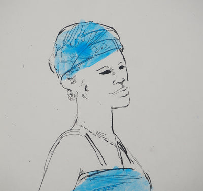 Maurice GENIS : Femme au bonnet de bain, Dessin original (photo de détail 3) - Crédit photo : Galerie Art.Paris