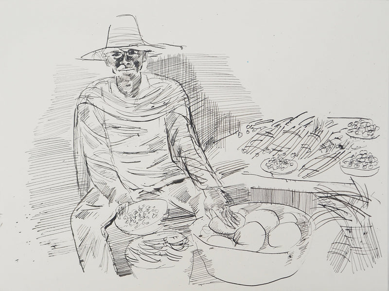 Maurice GENIS : Détour par le marché, Dessin original (vue générale) - Crédit photo : Galerie Art.Paris