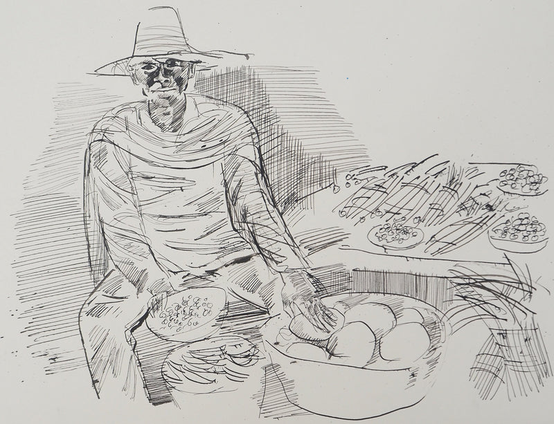 Maurice GENIS : Détour par le marché, Dessin original (photo de détail 2) - Crédit photo : Galerie Art.Paris
