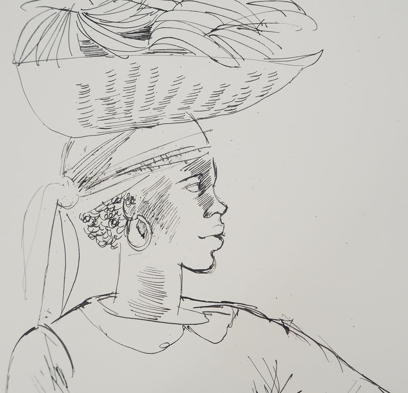 Maurice GENIS : Portrait aux paniers de fruits, Dessin original (photo de détail 3) - Crédit photo : Galerie Art.Paris