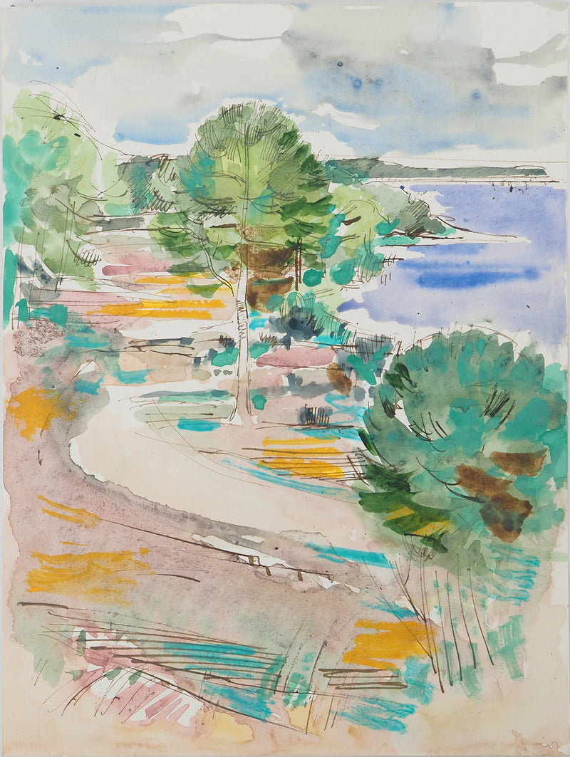 Maurice GENIS : Route en bord de mer, Aquarelle originale (vue générale) - Crédit photo : Galerie Art.Paris