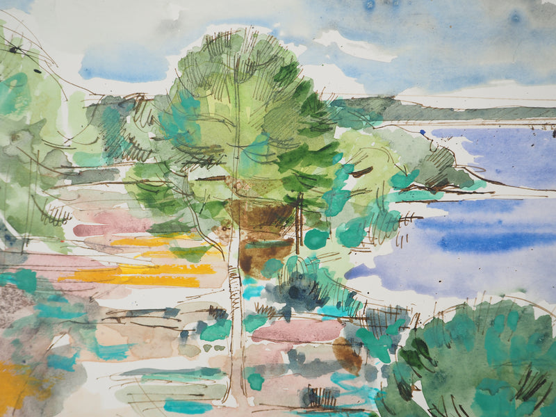 Maurice GENIS : Route en bord de mer, Aquarelle originale (photo de détail 3) - Crédit photo : Galerie Art.Paris