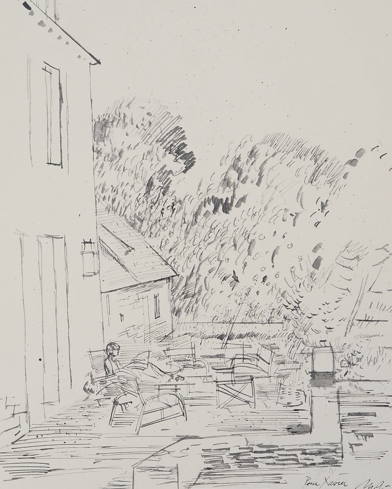 Maurice GENIS : Maison méditerranéenne, Dessin original (photo de détail 3) - Crédit photo : Galerie Art.Paris