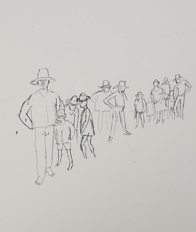 Maurice GENIS : Dans la fil d'attente, Dessin original (photo de détail 2) - Crédit photo : Galerie Art.Paris