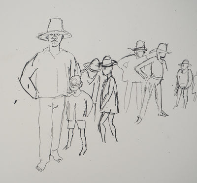 Maurice GENIS : Dans la fil d'attente, Dessin original (photo de détail 3) - Crédit photo : Galerie Art.Paris