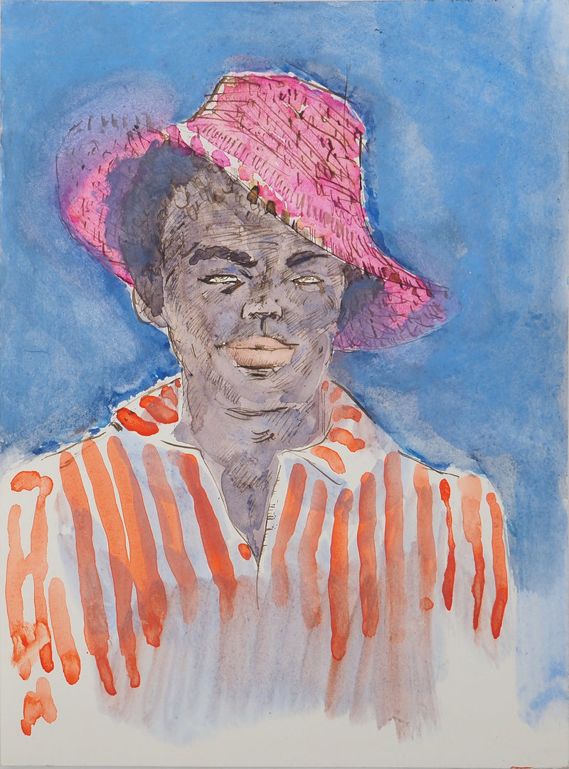 Maurice GENIS : Portrait à la chemise rayée, Aquarelle originale (photo de détail 2) - Crédit photo : Galerie Art.Paris