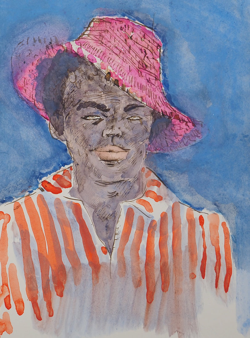 Maurice GENIS : Portrait à la chemise rayée, Aquarelle originale (vue générale) - Crédit photo : Galerie Art.Paris