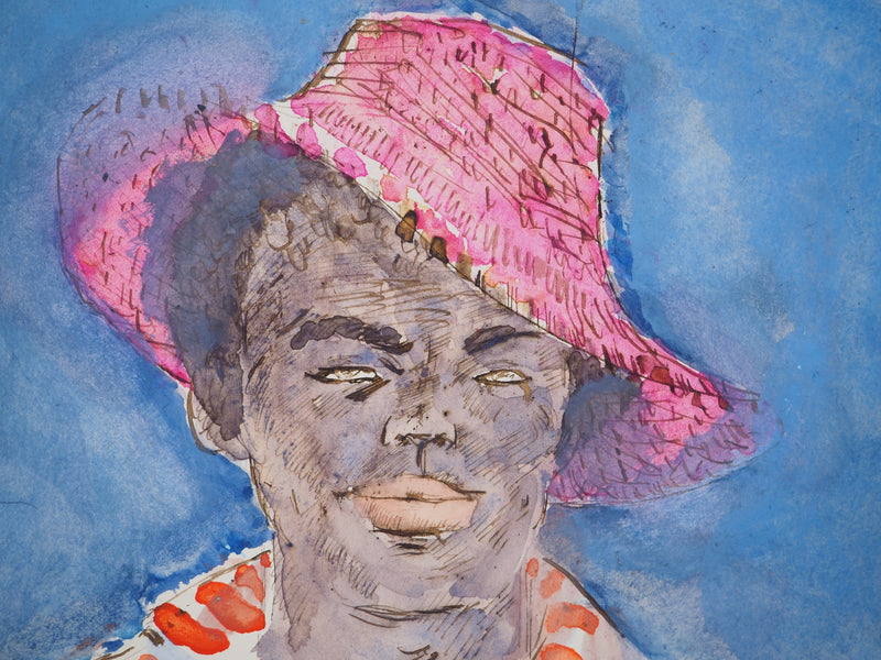 Maurice GENIS : Portrait à la chemise rayée, Aquarelle originale (photo de détail 3) - Crédit photo : Galerie Art.Paris
