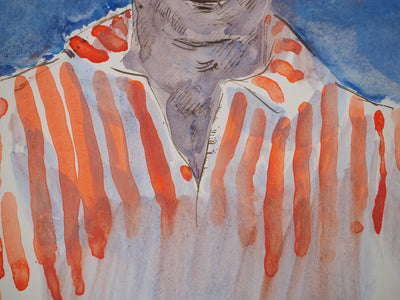 Maurice GENIS : Portrait à la chemise rayée, Aquarelle originale (photo de détail 4) - Crédit photo : Galerie Art.Paris