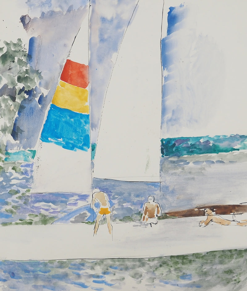 Maurice GENIS : Sortie en mer, Aquarelle originale (photo de détail 2) - Crédit photo : Galerie Art.Paris