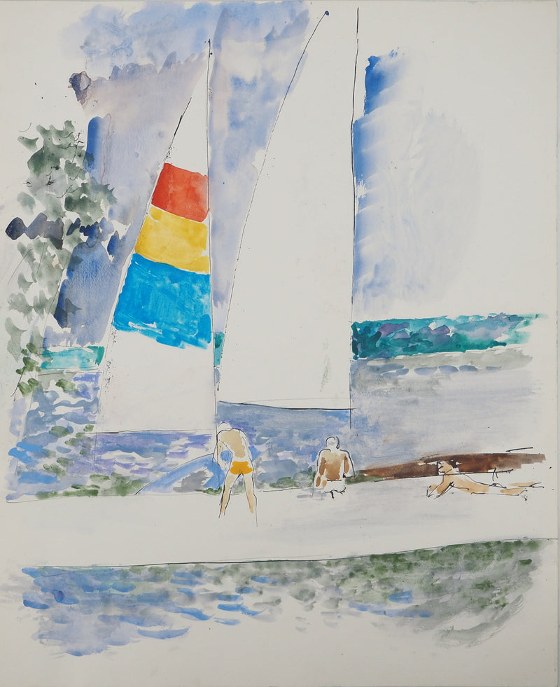 Maurice GENIS : Sortie en mer, Aquarelle originale (vue générale) - Crédit photo : Galerie Art.Paris