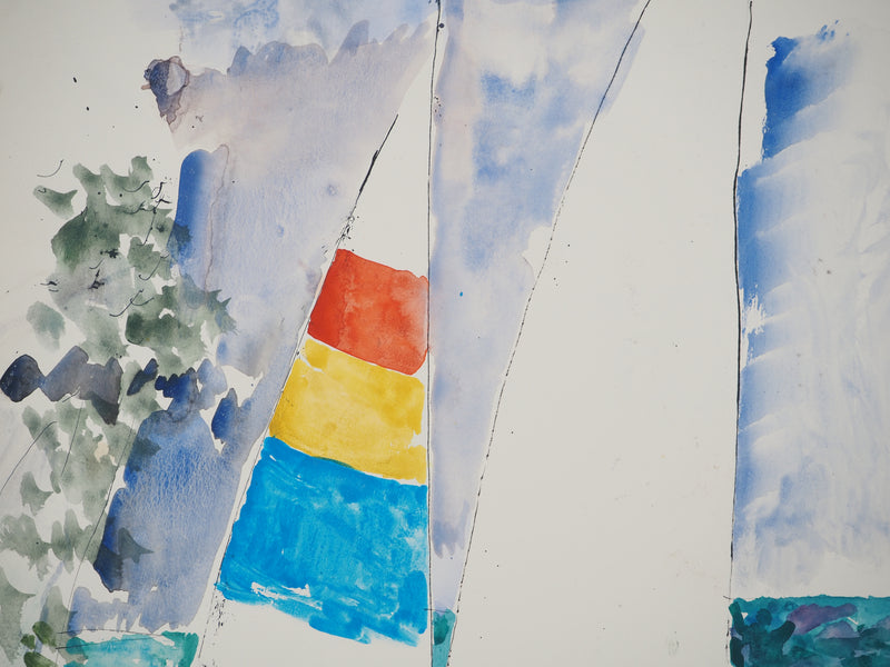 Maurice GENIS : Sortie en mer, Aquarelle originale (photo de détail 3) - Crédit photo : Galerie Art.Paris