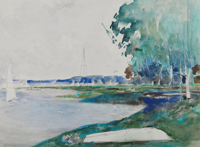 Maurice GENIS : Un été au bord de l'eau, Aquarelle originale (photo de détail 2) - Crédit photo : Galerie Art.Paris