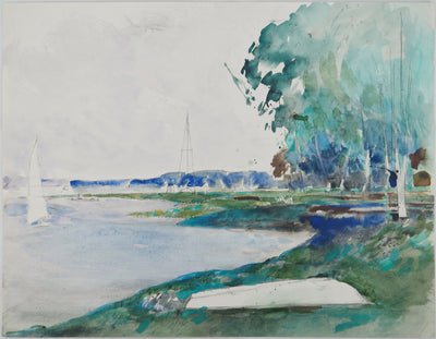 Maurice GENIS : Un été au bord de l'eau, Aquarelle originale (vue générale) - Crédit photo : Galerie Art.Paris