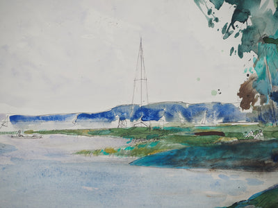Maurice GENIS : Un été au bord de l'eau, Aquarelle originale (photo de détail 3) - Crédit photo : Galerie Art.Paris