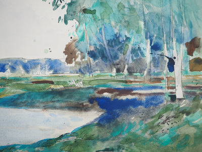 Maurice GENIS : Un été au bord de l'eau, Aquarelle originale (photo de détail 4) - Crédit photo : Galerie Art.Paris