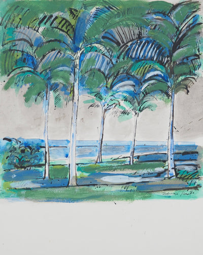 Maurice GENIS : Ile paradisiaque et cocotiers, Aquarelle originale (photo de détail 3) - Crédit photo : Galerie Art.Paris