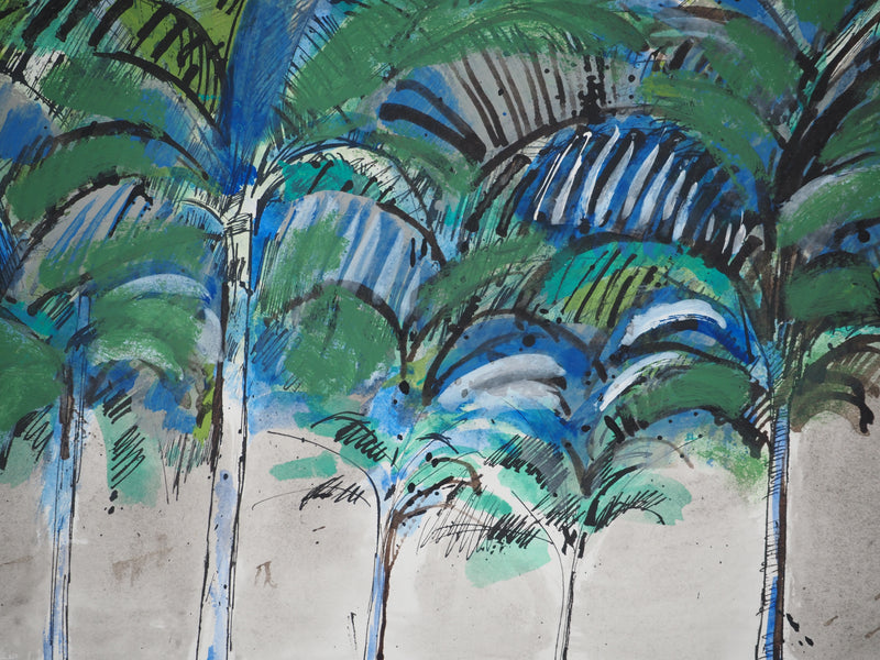 Maurice GENIS : Ile paradisiaque et cocotiers, Aquarelle originale (photo de détail 4) - Crédit photo : Galerie Art.Paris