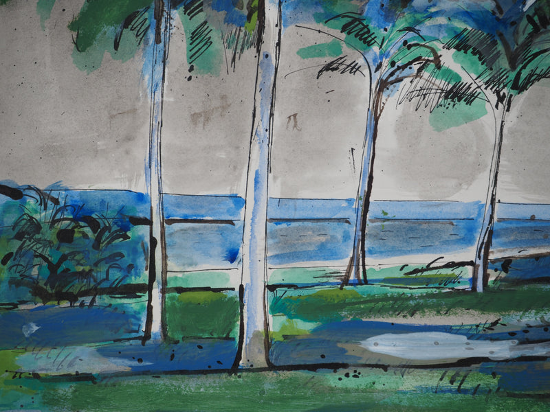 Maurice GENIS : Ile paradisiaque et cocotiers, Aquarelle originale (photo de détail 5) - Crédit photo : Galerie Art.Paris