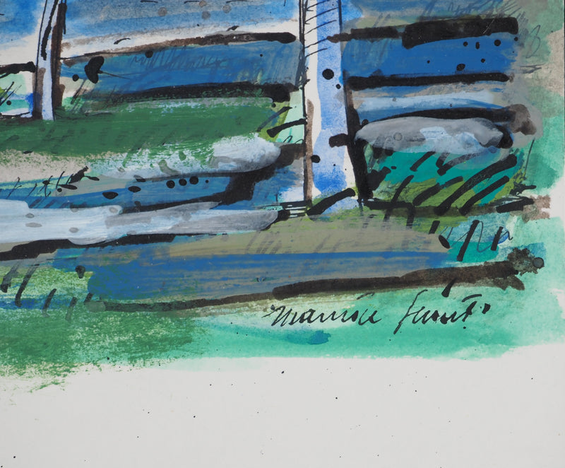 Maurice GENIS : Ile paradisiaque et cocotiers, Aquarelle originale (photo de détail 2) - Crédit photo : Galerie Art.Paris