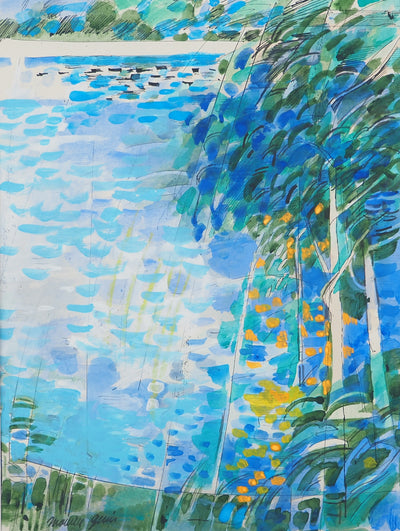 Maurice GENIS : Paysage marin, Aquarelle originale (vue générale) - Crédit photo : Galerie Art.Paris