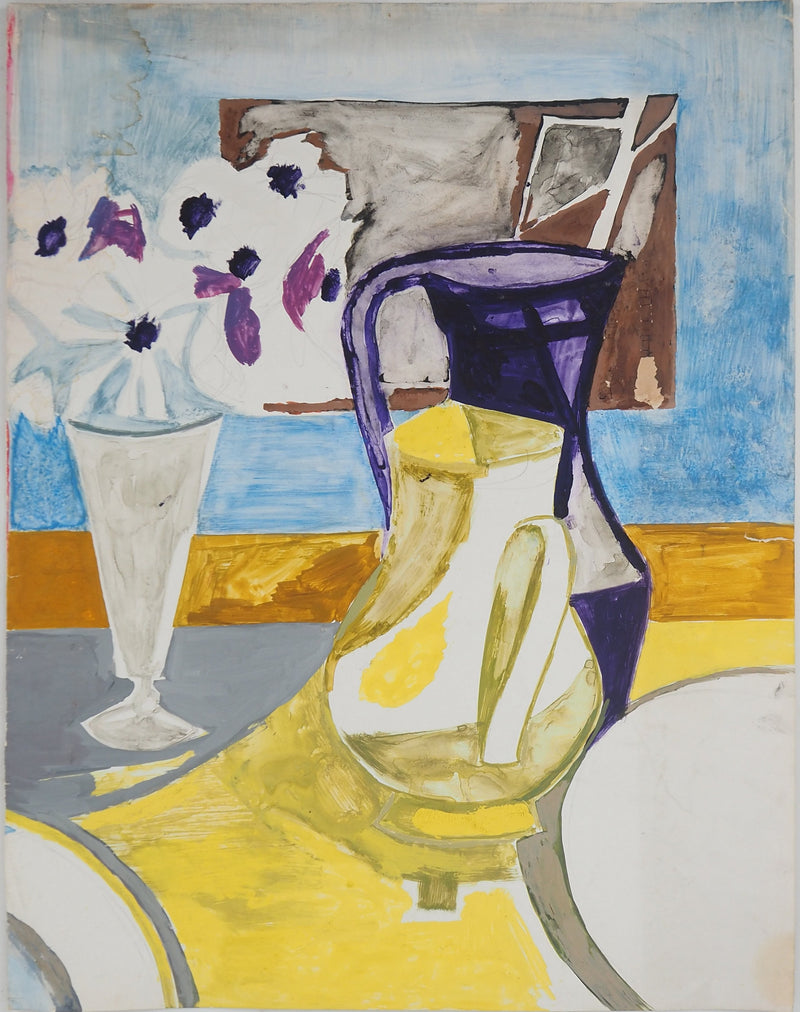 Maurice GENIS : Composition aux carafes, Gouache originale (vue générale) - Crédit photo : Galerie Art.Paris