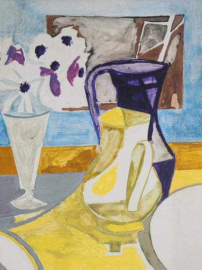 Maurice GENIS : Composition aux carafes, Gouache originale (photo de détail 2) - Crédit photo : Galerie Art.Paris