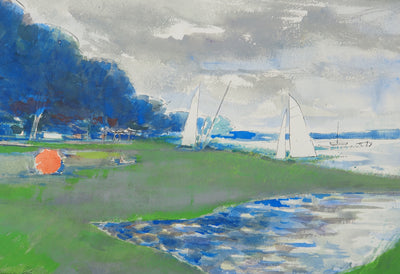 Maurice GENIS : Après-midi au bord du lac d'Annecy, Aquarelle originale (photo de détail 3) - Crédit photo : Galerie Art.Paris