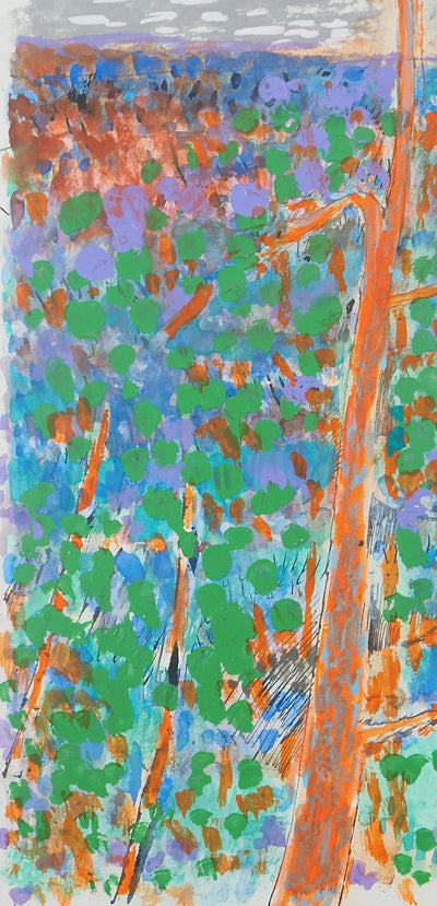 Maurice GENIS : Promenade dans les bois, Gouache originale (photo de détail 2) - Crédit photo : Galerie Art.Paris