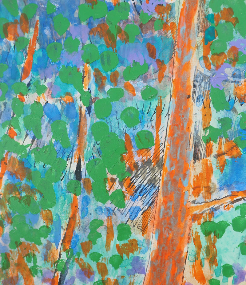 Maurice GENIS : Promenade dans les bois, Gouache originale (photo de détail 3) - Crédit photo : Galerie Art.Paris