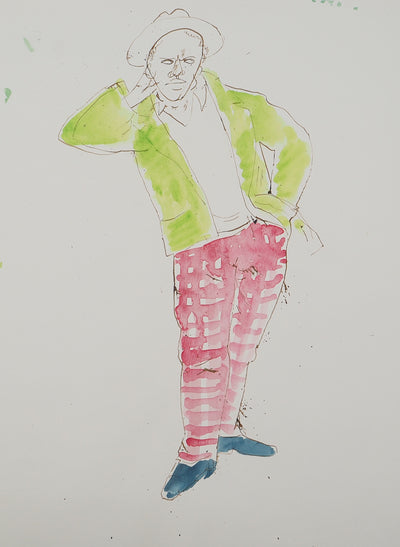 Maurice GENIS : Modèle aux carreaux, Aquarelle originale (photo de détail 2) - Crédit photo : Galerie Art.Paris