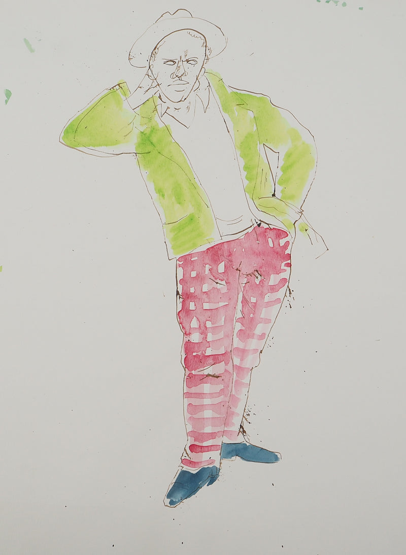 Maurice GENIS : Modèle aux carreaux, Aquarelle originale (photo de détail 2) - Crédit photo : Galerie Art.Paris