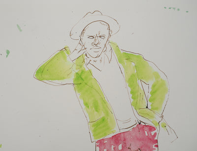 Maurice GENIS : Modèle aux carreaux, Aquarelle originale (photo de détail 3) - Crédit photo : Galerie Art.Paris