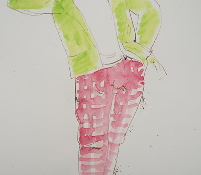 Maurice GENIS : Modèle aux carreaux, Aquarelle originale (photo de détail 4) - Crédit photo : Galerie Art.Paris