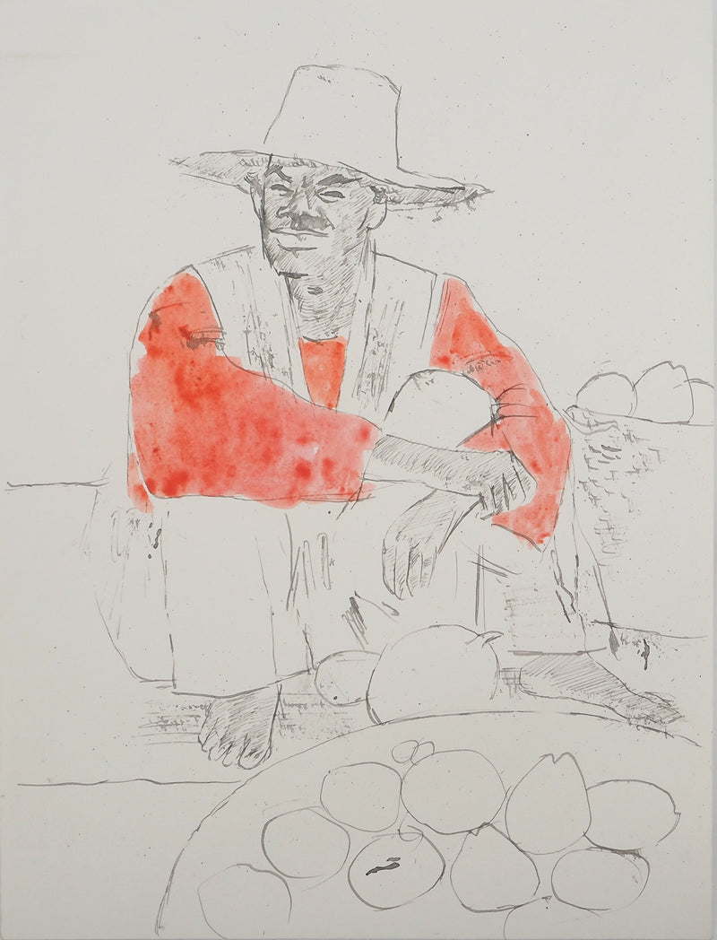 Maurice GENIS : Le marchand de mangues, Dessin original (vue générale) - Crédit photo : Galerie Art.Paris
