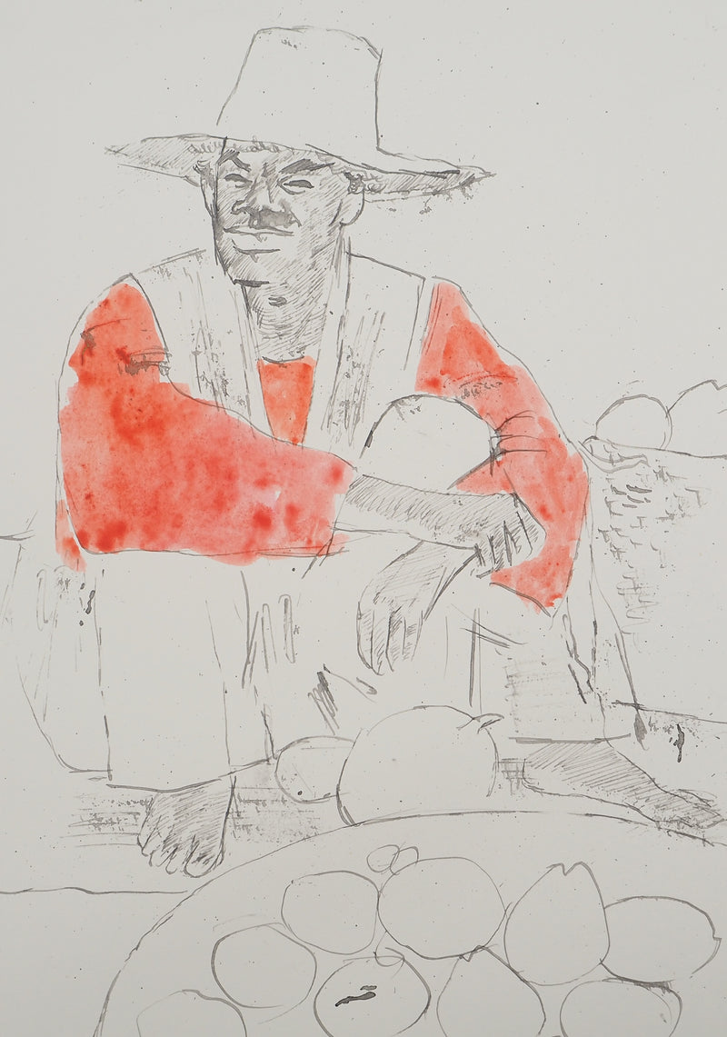 Maurice GENIS : Le marchand de mangues, Dessin original (photo de détail 2) - Crédit photo : Galerie Art.Paris