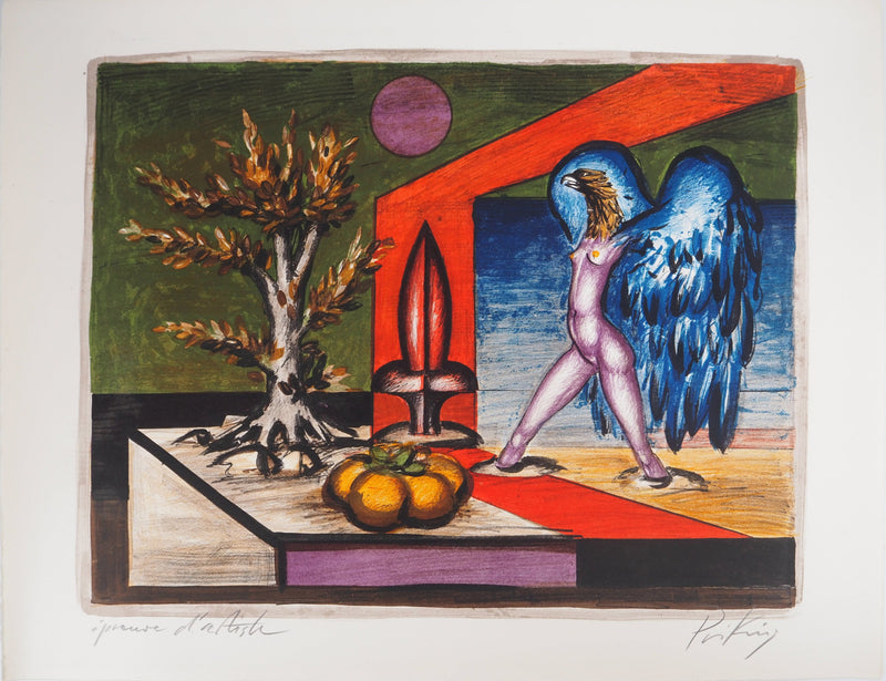 Franz PRIKING : Femme ailée rencontrant la nature,, Lithographie originale (vue générale) - Crédit photo : Galerie Art.Paris