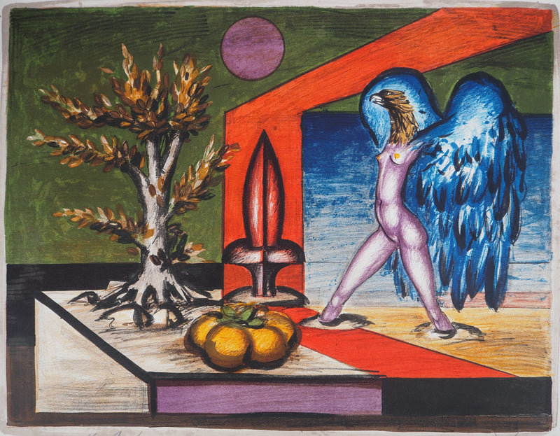 Franz PRIKING : Femme ailée rencontrant la nature,, Lithographie originale (photo de détail 3) - Crédit photo : Galerie Art.Paris