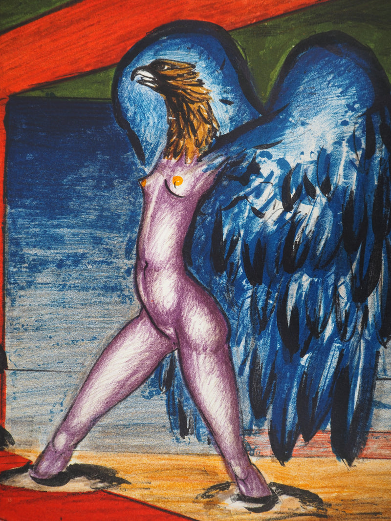 Franz PRIKING : Femme ailée rencontrant la nature,, Lithographie originale (photo de détail 5) - Crédit photo : Galerie Art.Paris