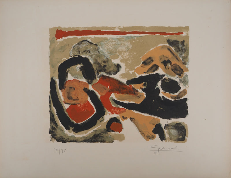 Antonio GUANSE : Composition rouge et jaune, Lithographie originale (photo de détail 3) - Crédit photo : Galerie Art.Paris