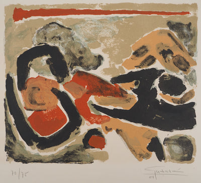 Antonio GUANSE : Composition rouge et jaune, Lithographie originale (vue générale) - Crédit photo : Galerie Art.Paris