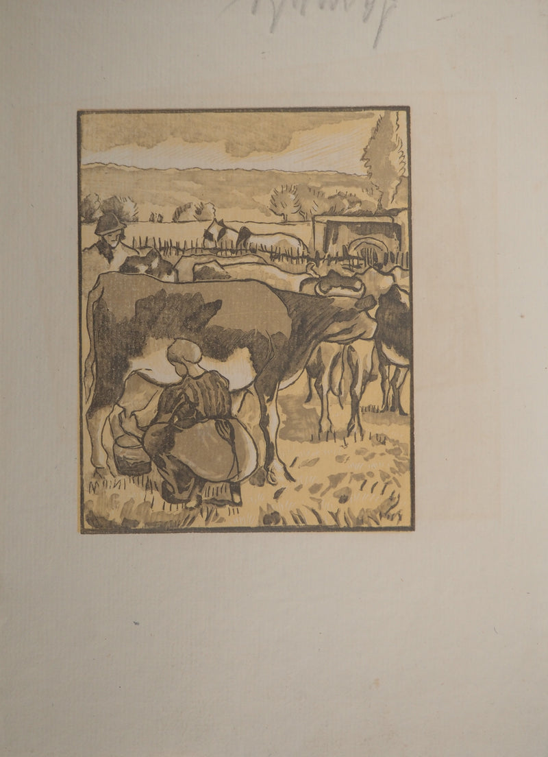 Camille PISSARRO : La trayeuse dans le champs, Gravure originale (photo de détail 2) - Crédit photo : Galerie Art.Paris
