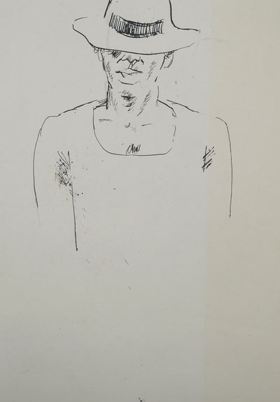 Maurice GENIS : Sous le chapeau, Dessin original (photo de détail 2) - Crédit photo : Galerie Art.Paris