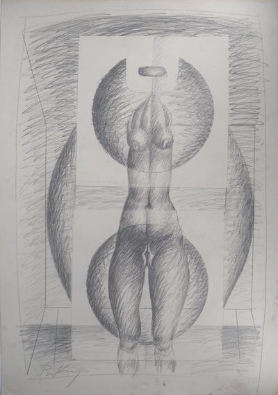 Franz PRIKING : Figure féminine érotique , Dessin original (vue générale) - Crédit photo : Galerie Art.Paris