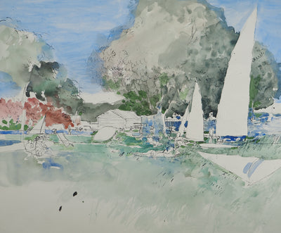 Maurice GENIS : Scène de camping, Aquarelle originale (photo de détail 2) - Crédit photo : Galerie Art.Paris