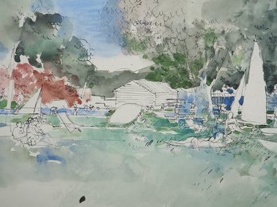 Maurice GENIS : Scène de camping, Aquarelle originale (photo de détail 3) - Crédit photo : Galerie Art.Paris